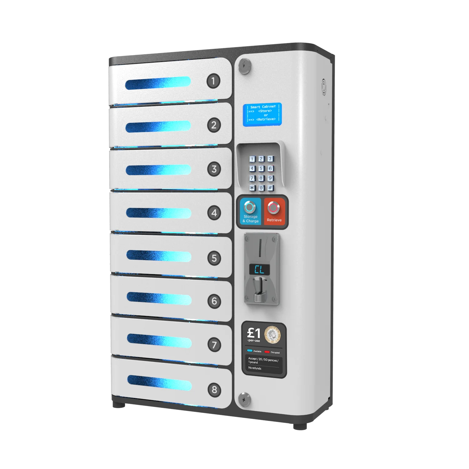 Y2 Power MIA 8 Bay Coin Operated Locker with centralized locking system fast charging speed Charging cabinet for smartphone