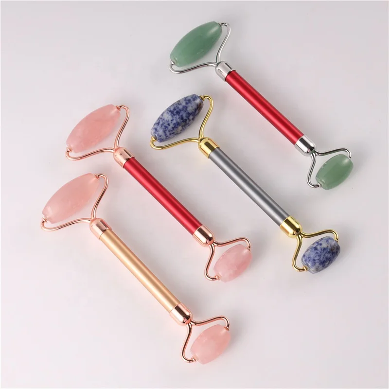 
Oem Private Label 100% Natural Beauty Roller Jade With Packaging Face Body Massager Stone Gua Sha Board Wood Handle Jade Roller 