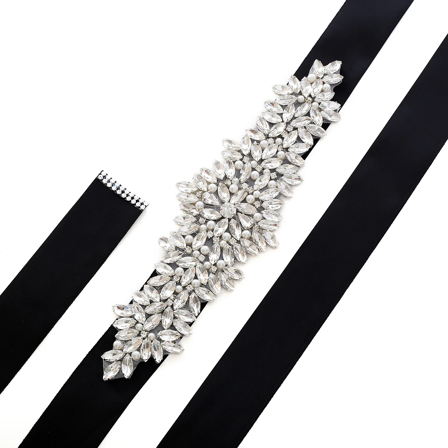 High quality Bridal dress crystal applique glass beaded trim wholesale handmade wedding bridal rhinestone crystal belt