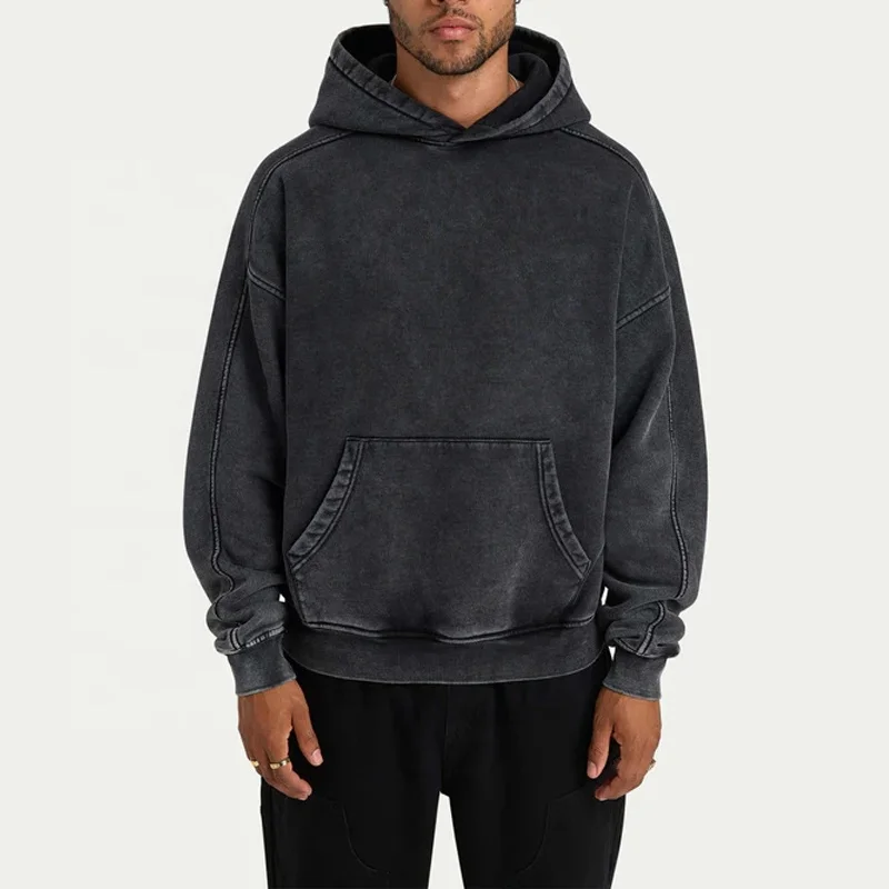 New Arrival Warm Oversized Acid Washed Fleece Sweatshirts 600GSM 500GSM Boxy Fit Jumper O-Neck Plain Dyed Solid 3D Clothing