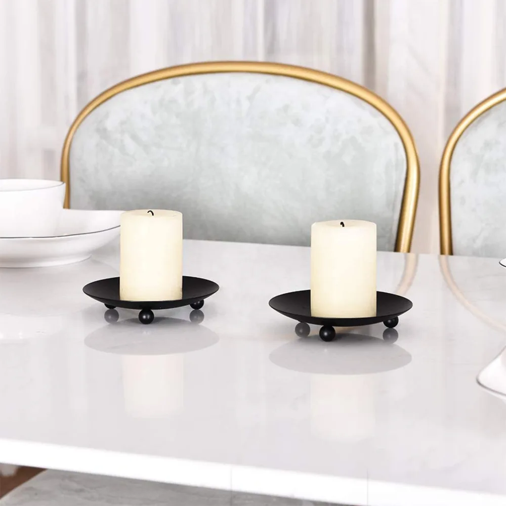 Iron Black Gold Plated Candle Holders Pillar Metal Plate For Wedding Party Festival Candlestick Holder Art Gift Home Decoration