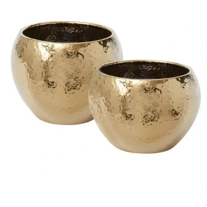 Classic Gold Finished Floor Planter Set of Three Brass Flower Planter Handcrafted Balcony Decorative Garden Planter