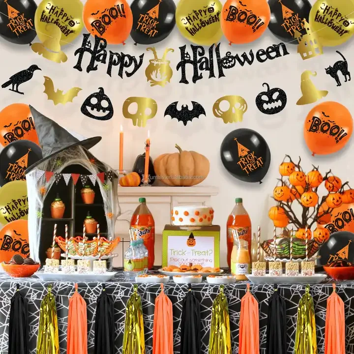 UMISS Eco-friendly 15pcs Happy Halloween Festival Party Decorations,Including Paper Bat Banner Tissue Fans Swirls Garland