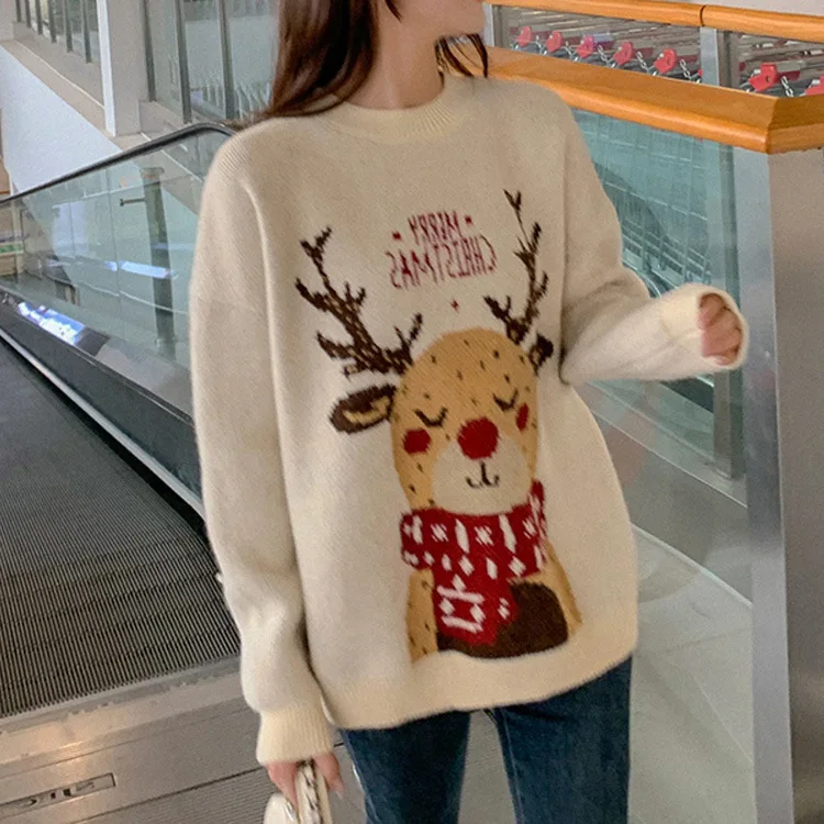Women Argyle Knitted Sweater Autumn Winter O-Neck Oversize Pullovers Korean Preppy Style Long sleeve Female Casual Sweaters