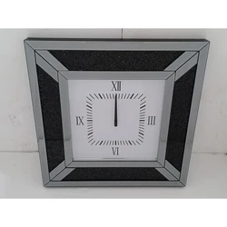 YGSZ0009 High quality customized glass wall clock with wholesale price glass crushed crystal  mirrored wall clock