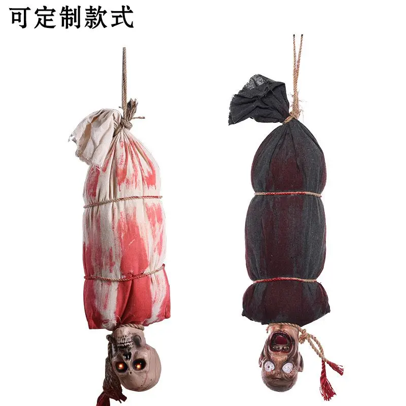 Halloween voice control sensor big hanging ghost blood clothes horror props haunted house bar scene decorated skeleton ghost