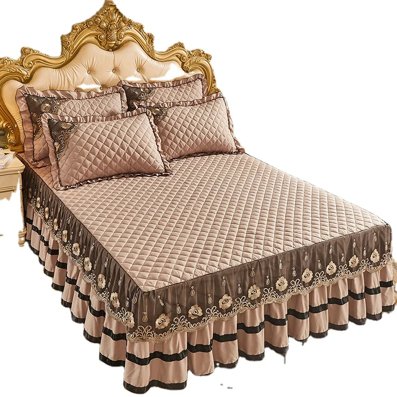 Роскошный мягкий кружева кровать юбка 3 предмета Comfier одеяло роскошный набор постельного белья
