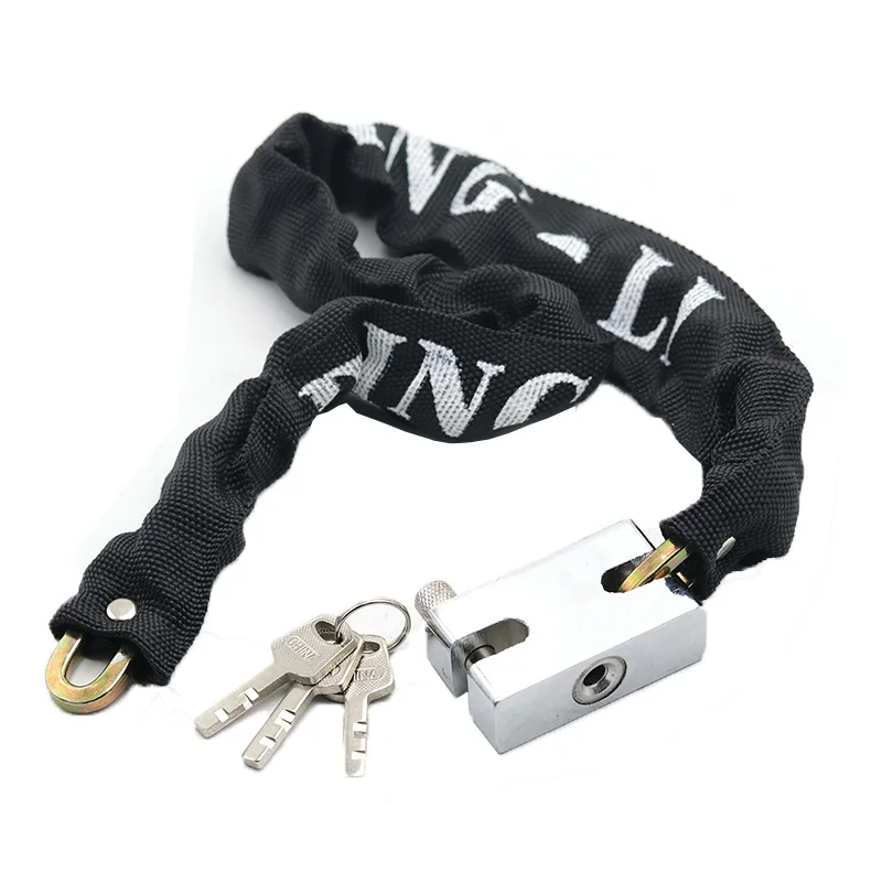 
Low price anti theft steel chain bicycle chain lock black cloth wrapped lock 3 vane keys length 62cm-110cm-128cm 