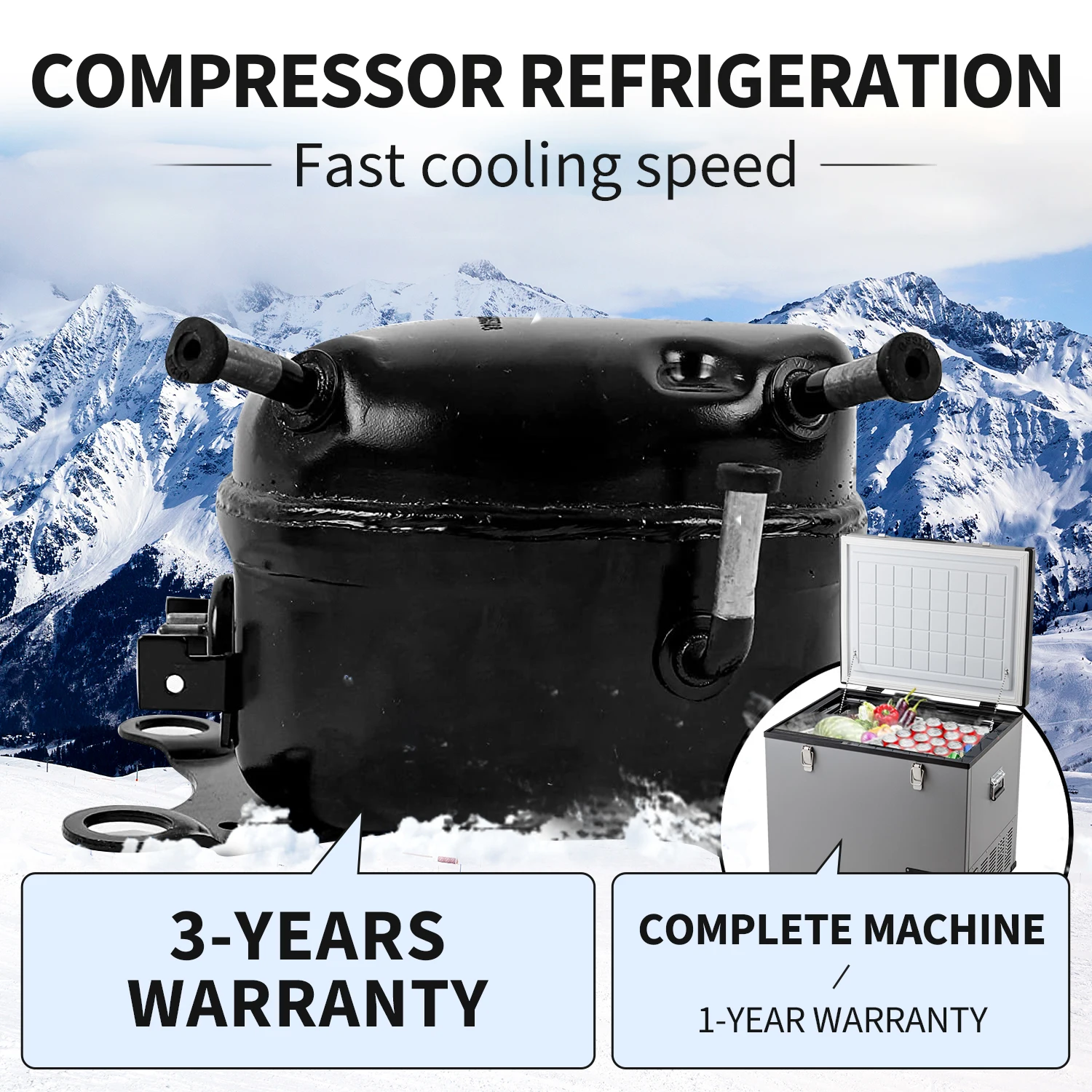 COOLBO BCD60 60L Large Capacity Compressor Car Fridge Freezer Outdoor DC Refrigerator Stainless Steel for Car Camping