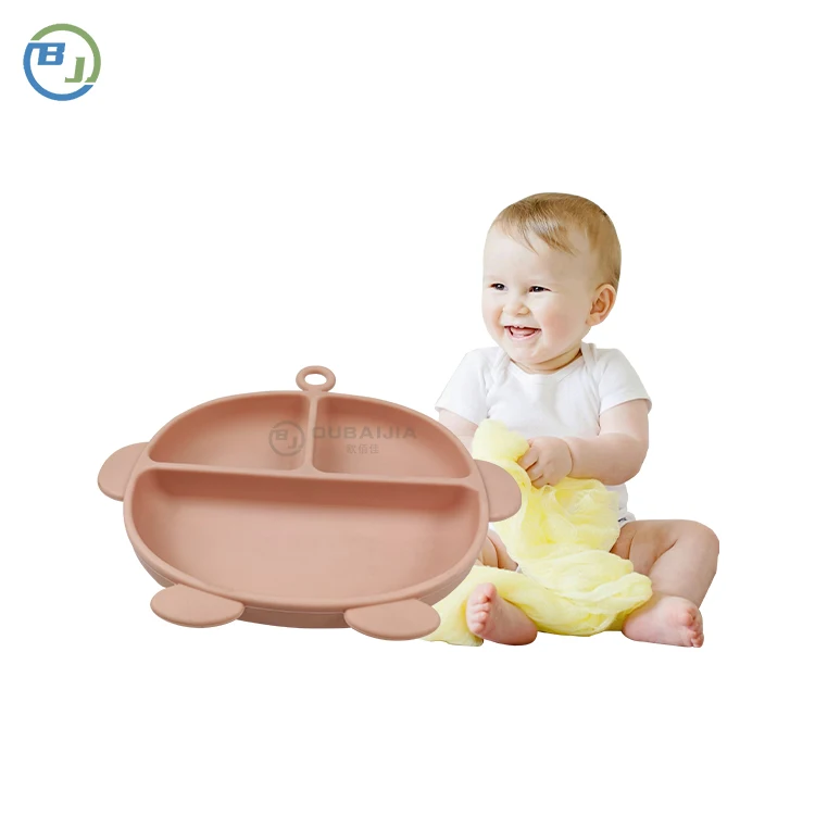 OBJ can customize food grade silicone tableware for babies and children eating dinner plates large suction cup alien BB