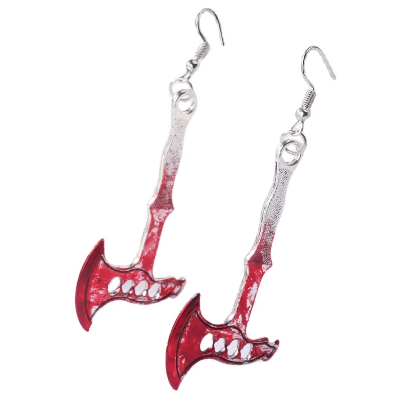 XUQIAN Amazon Hot Sale Bloodstained Personality Funny Horror Scissors Axe Sharp Knife Halloween Earrings Woman Party Jewelry