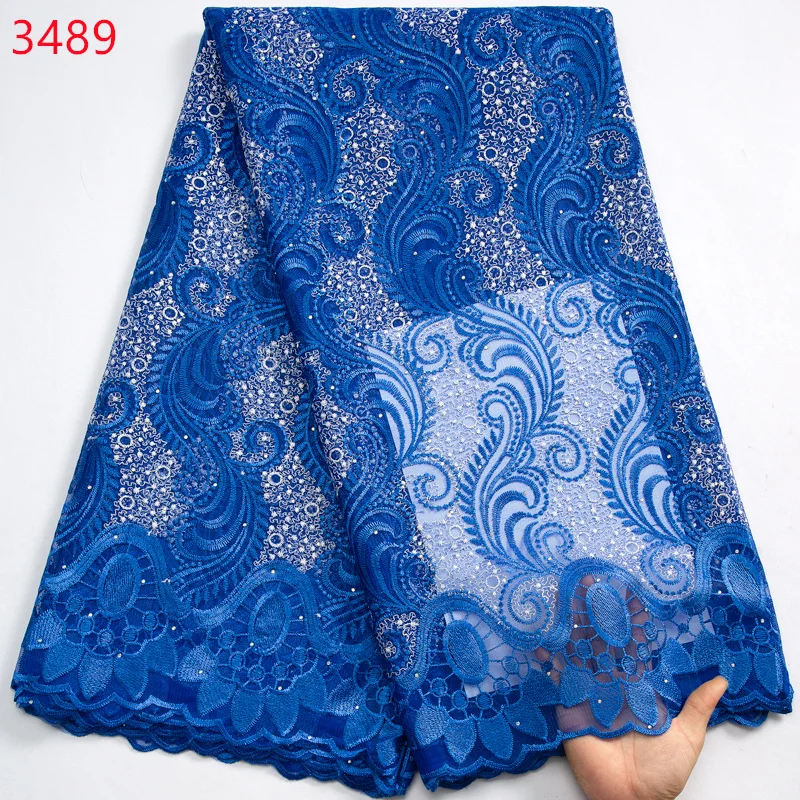3489 African Tulle Lace Fabric 2023 High Quality 5Yards Nigeria Mesh Lace Fabric with Stones for Wedding Party Dresses