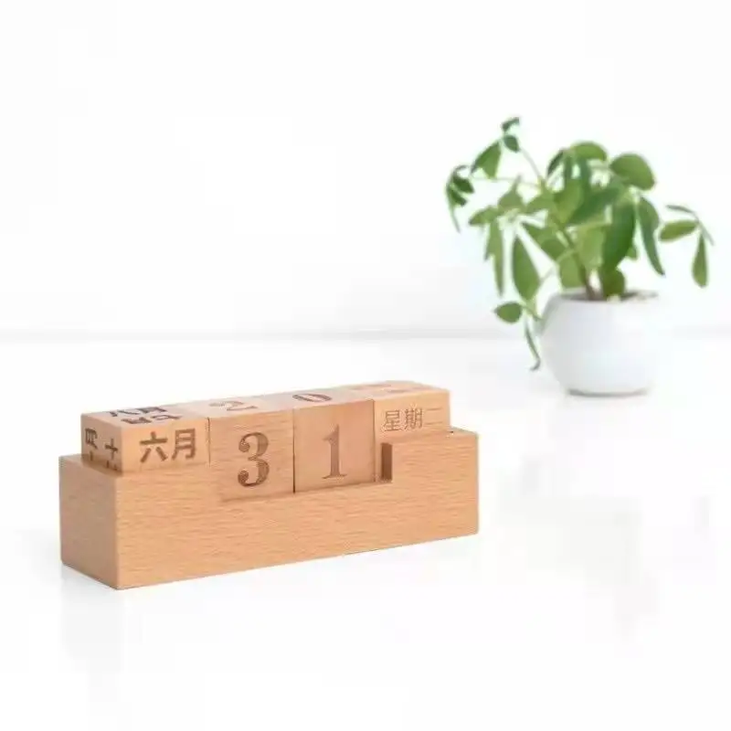 Bamboo Rolling Desk Calendar Wood Perpetual Date Desk Calendar Blocks For Office Home