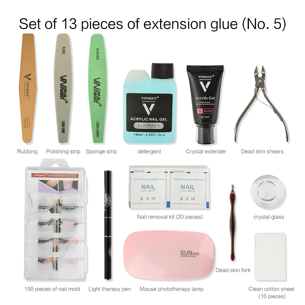 Vinimay Poly gel Set Private label 6pcs Slip Solution Nail Tips File Nail Extension Building Gel 15g Acrylic gel kit