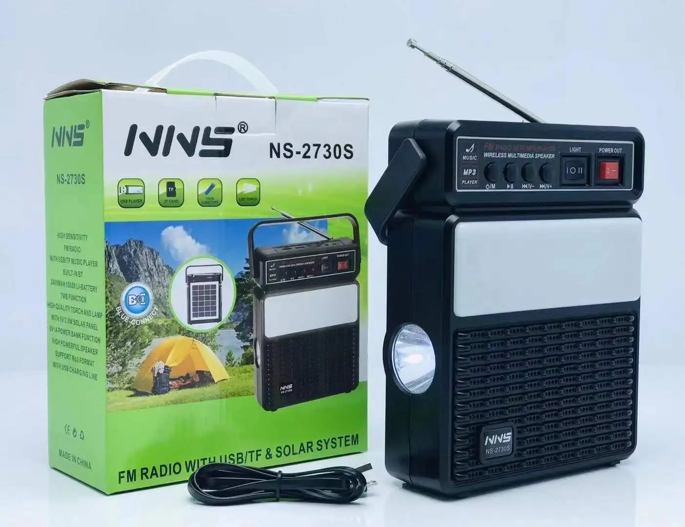 NNS 2730S FM AM SW Rechargeable Radio Wireless Speaker With USB SD TF Mp3 Player With Solar With Light NS-2730S
