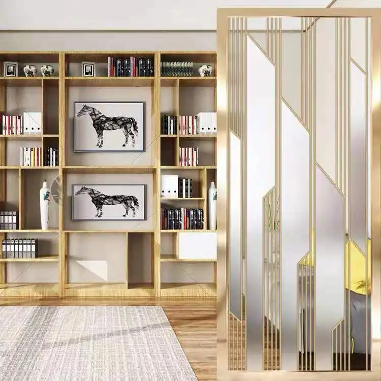 Modern Luxury Design Decorative Room Divider  Glass Panel  Metal Screen