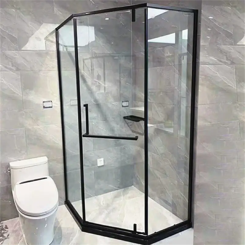 Modern Hotel Matte Black Hinged Shower Cabin Glass Door