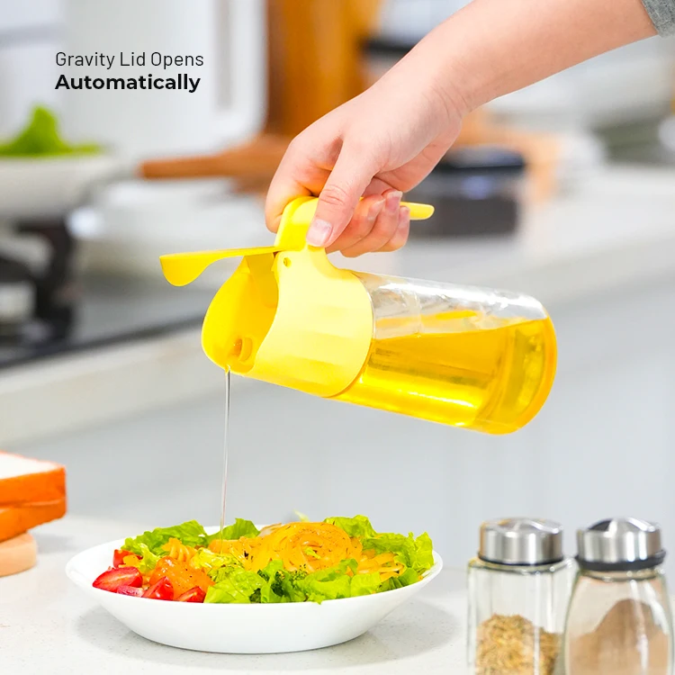 kitchen automatic flip glass empty olive oil dispenser bottle with non-drip spout and handle for cooking