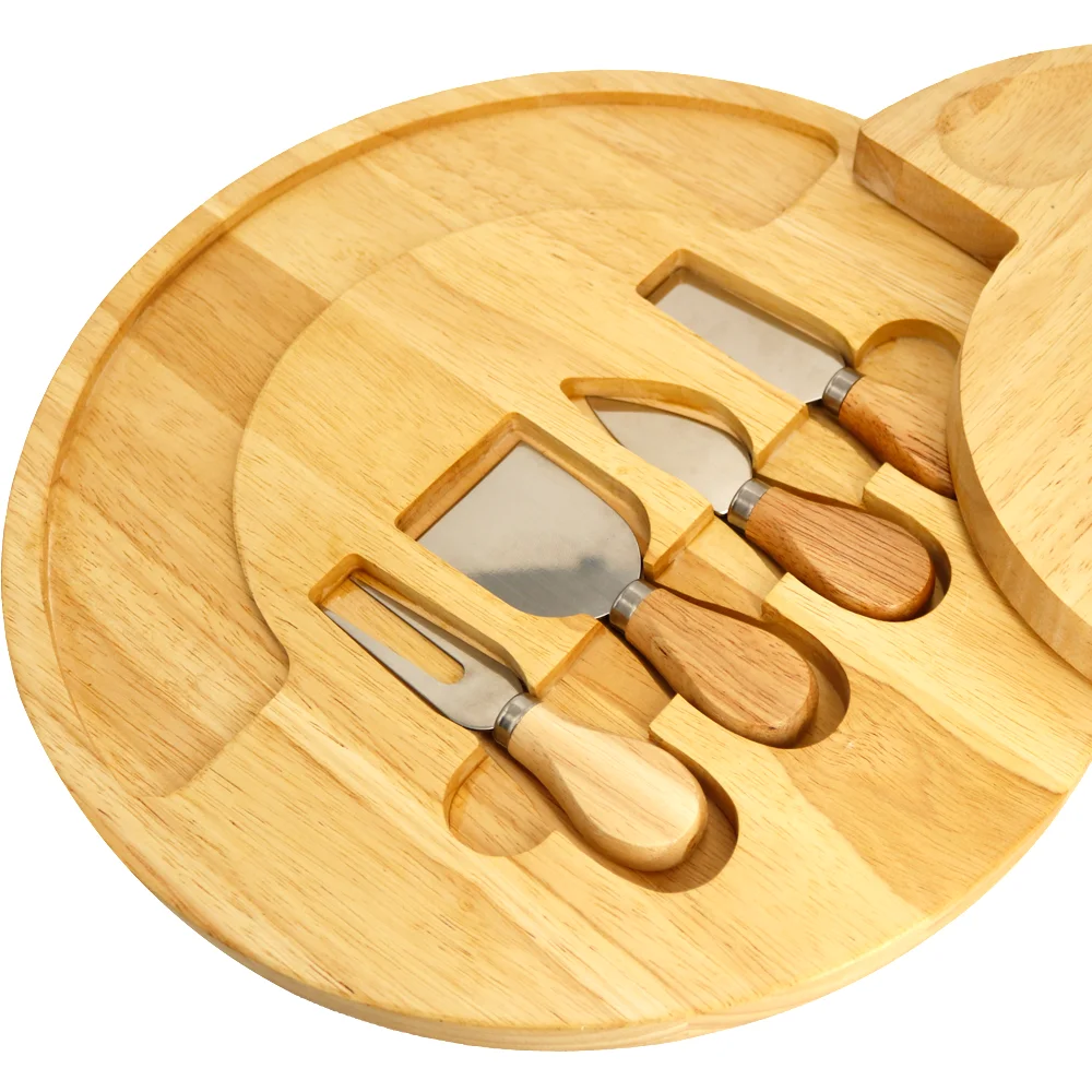 Premium Customizable Round Rubber Cheese Board Cutting Board Set
