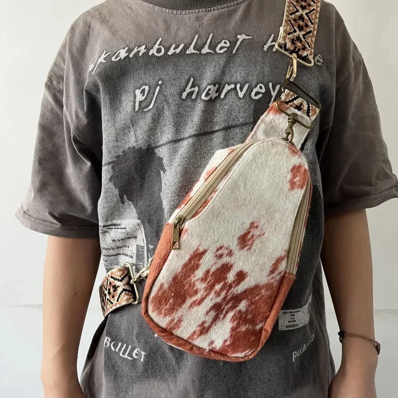 Wholesale Faux Cowhide Crossbody Sling Bags With Adjustable Guitar Strap Custom Sling Bags for Women