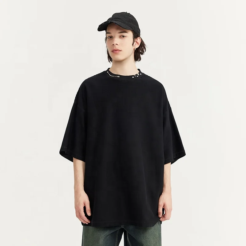 INFLATION Custom 250 grams Drop shoulder T shirt Metal decoration Twill 100% cotton tshirt Blank t-shirt