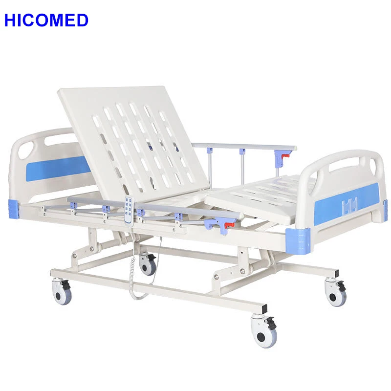 HICOMED Three Function Hospital Bed Manufacture Price ABS Automatic Patient Bed With Wheels For Wholesale