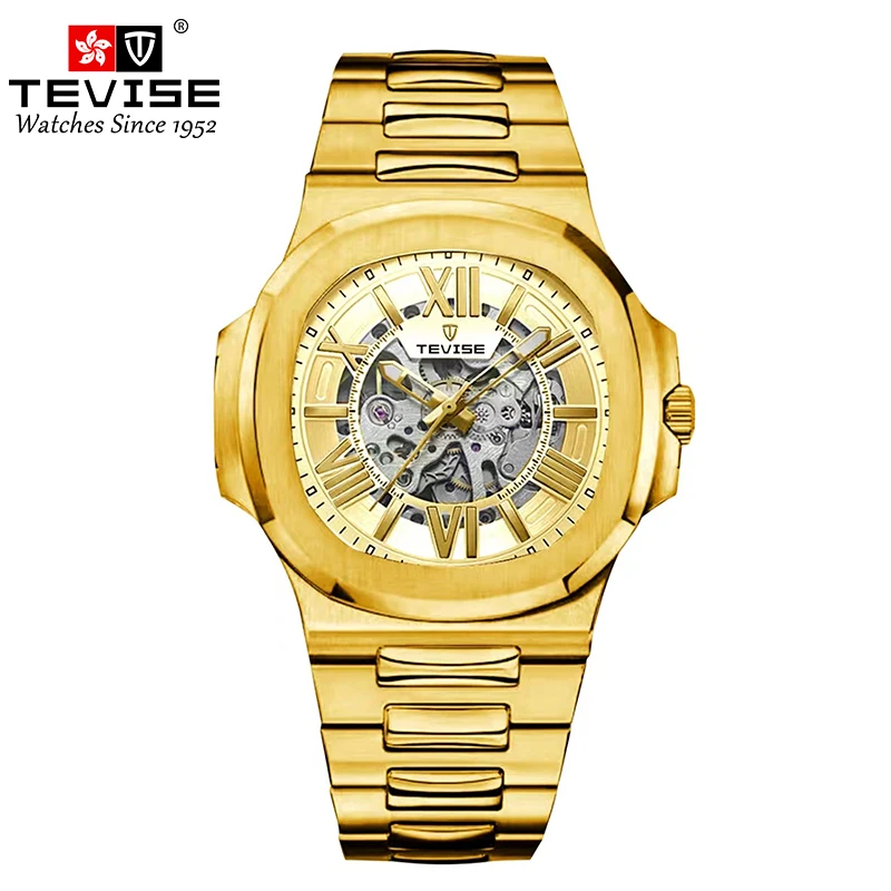 TEVISE Top Brand Mechanical Wrist Watch Waterproof Business Stainless Steel Sport Hollow Skeleton Automatic Mens Watches