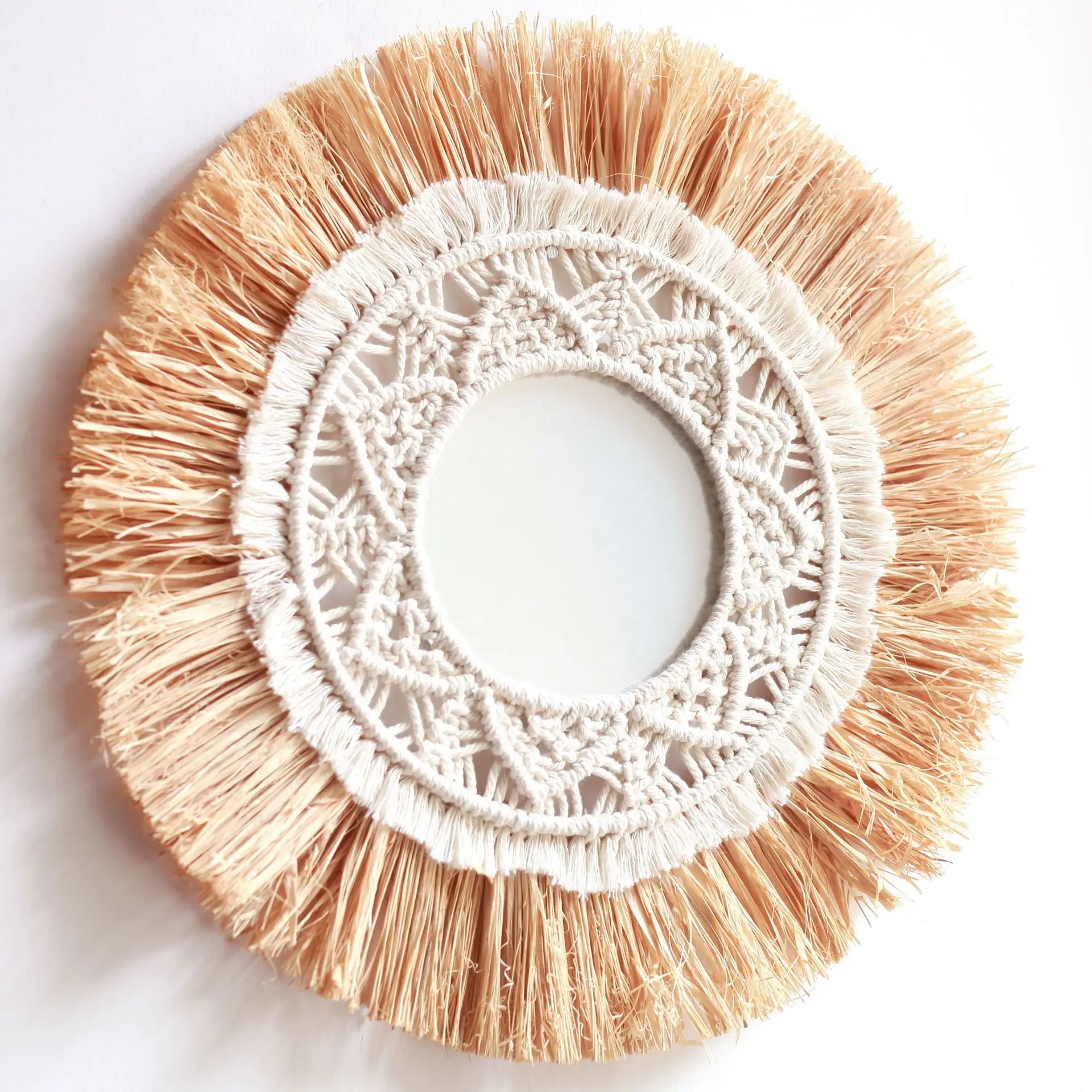 Amazon Hot Sell Hanging tapestry woven Macrame Mirror wall decorative barber shop framed mirrors