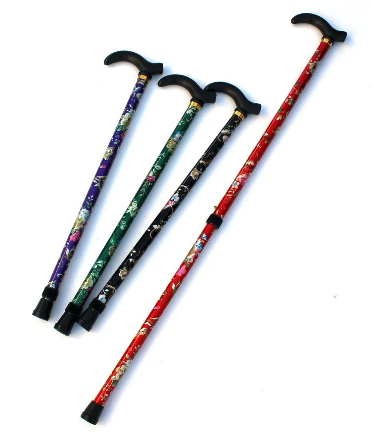 Portable aluminum alloy printed crutches two sections of telescopic cane self-defense for the elderly trekking pole