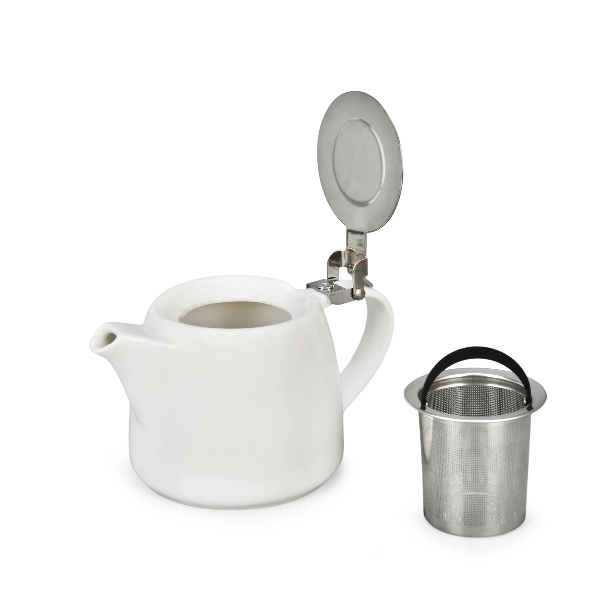 Modern Style High Quality Glossy Glazed Ceramic Teapot with Stainless Steel Strainer Infuser for Coffee