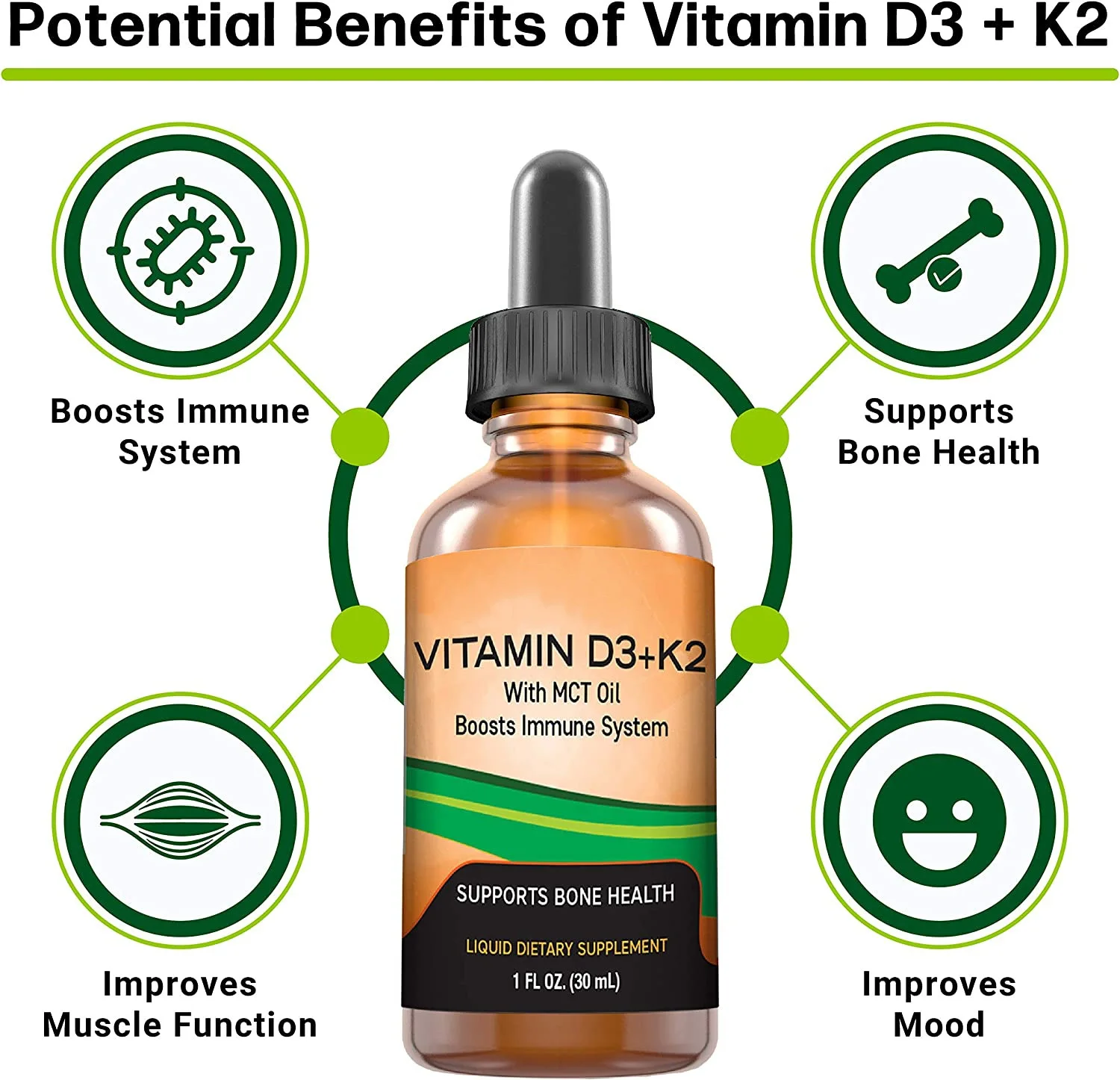 OEM supplement Vegan vitamin d3 vitamin k2 (MK-7) liquid drops for adults supporting strong bones and healthy heart