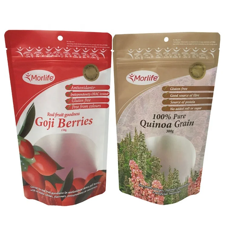 Hot Sale Moisture Proof Reusable Plastic Food Packing Bag For 300g 100% Pure Quinoa Grain