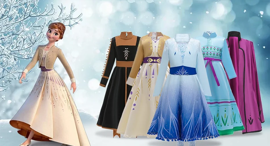 2019 New Arrivals Anna Elsa Princess Dress Elegant Kids Dresses for Girls Cosplay Christmas New Year Costume D0143