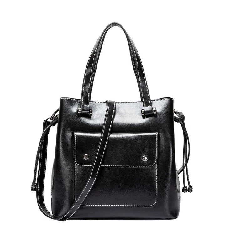 2019 China Fashion Oil Wax Genuine Leather Bag Large Capacity Tote Bag Big Ladies Cowhide Shoulder Bags