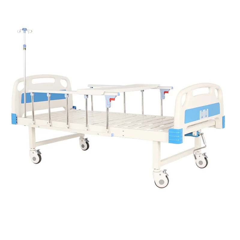 Cheap Hospital Equipment Furniture Patient Nursing Stainless Steel IV Pole 2 Crank Medical Manual Bed With ABS Brake Castors
