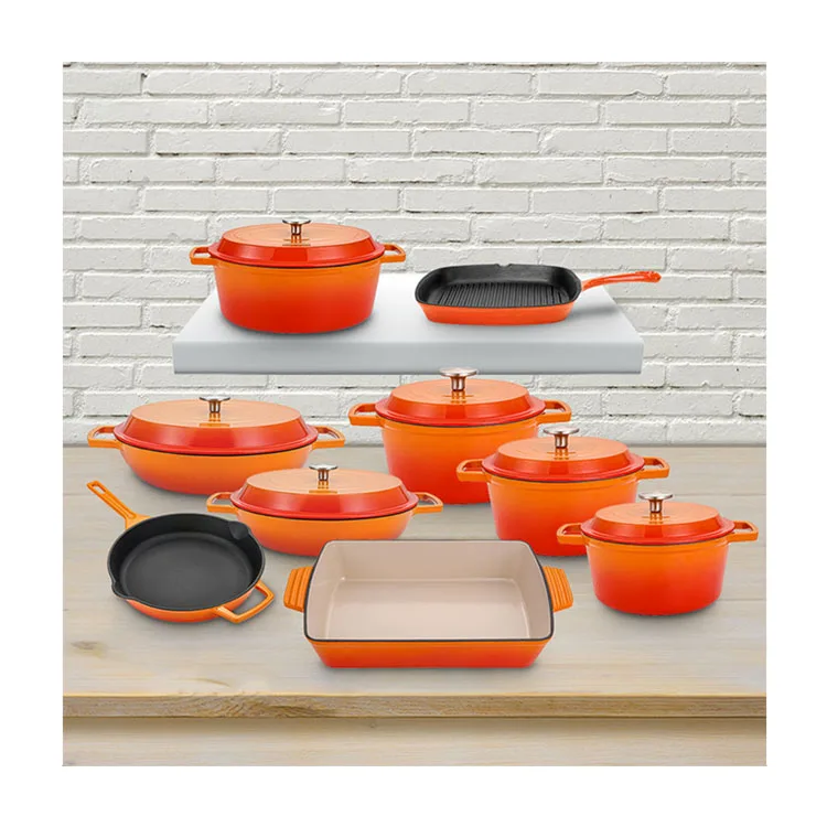 Bright Houseware New Design Customized Orange Enameled Cast Iron Cooking Pot Factory Direct Low Price Cast Iron Cookware Sets