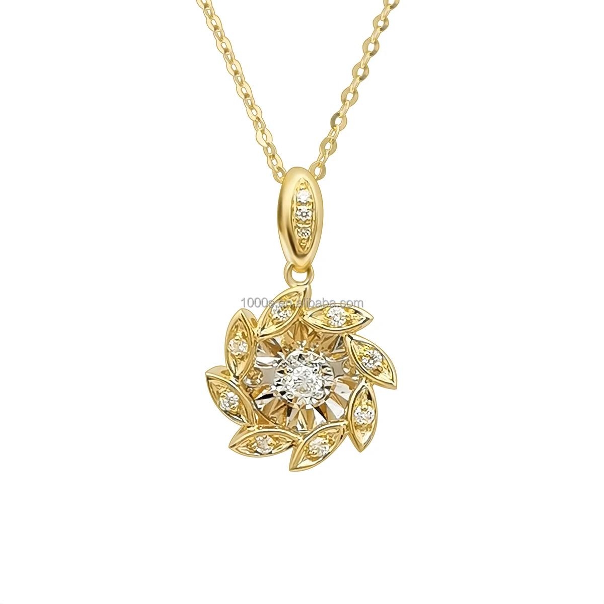 Wholesale Trendy Genuine 18K Real Gold Diamond Flower Pendant Necklace Jewelry for Women Gift Customized 14K 9K Gold