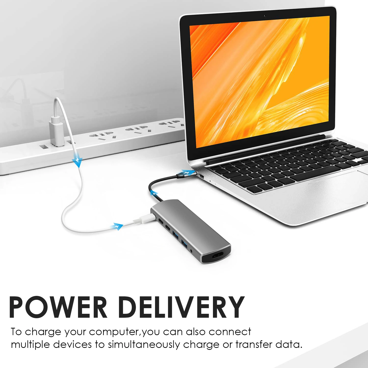 7 In 1 docking station usb type c hub Gigabit Ethernet 4k Hdmi 3.0 7 in 1 multiport Power Pass-Through Slot usb hub 7 Port