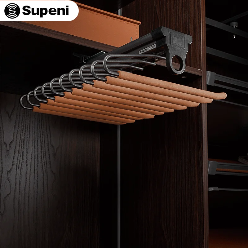 Supeni high quality Wardrobe Accessories soft closing trousers rack Top Mounted Multi-Functional Storage with V-Shape Pants Rack