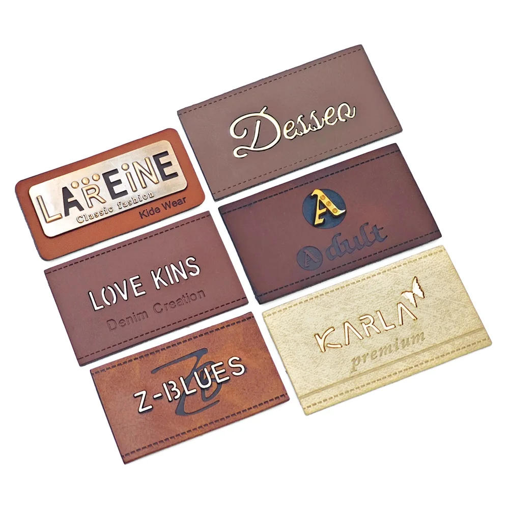 Custom brand jeans clothing clothes tag pu label patch tag embossed custom metal pu leather label for bag