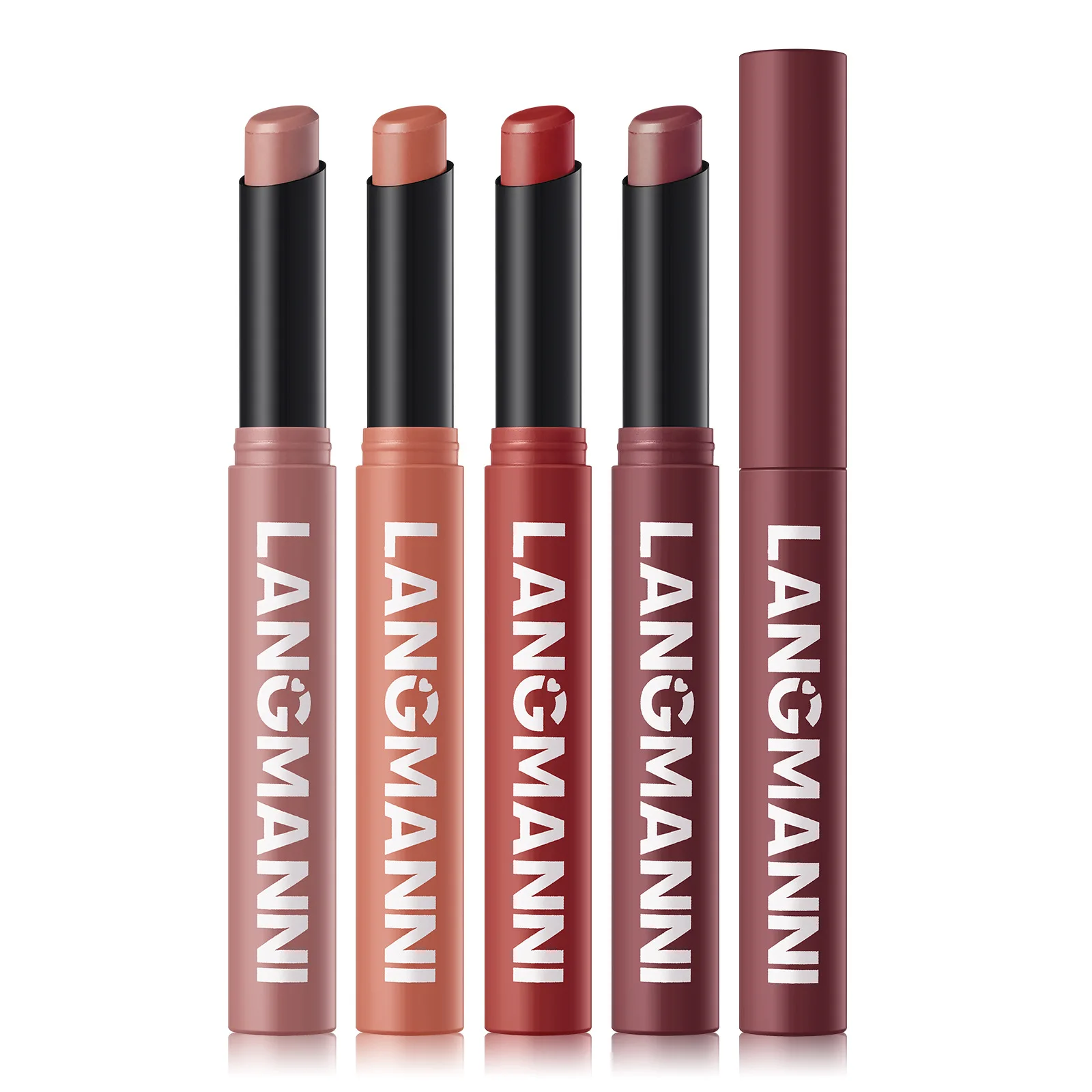 langmanni 12-color New matte matte lip gloss Pearl easy to color soft brush lip gloss Long Lasting Waterproof Non-stick Cup