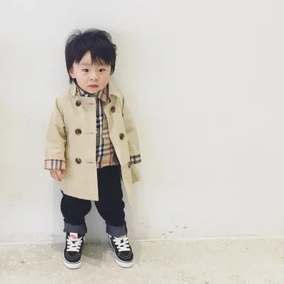 
Baby Girls Boys British Cotton Blend Trench Coat Jacket Double Breasted 