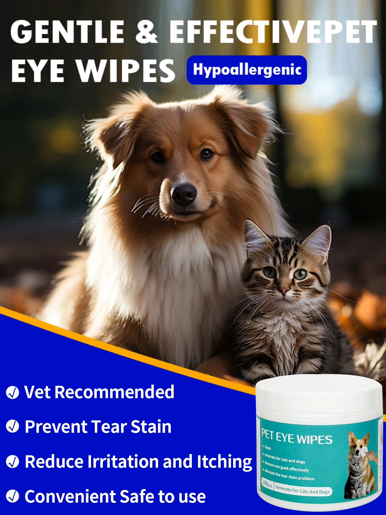 Eco-Friendly Dog Cleaning Gloves Disposable Natura Pet Grooming Wet Wipes Alcohol-Free for eyes Easy Cleaning