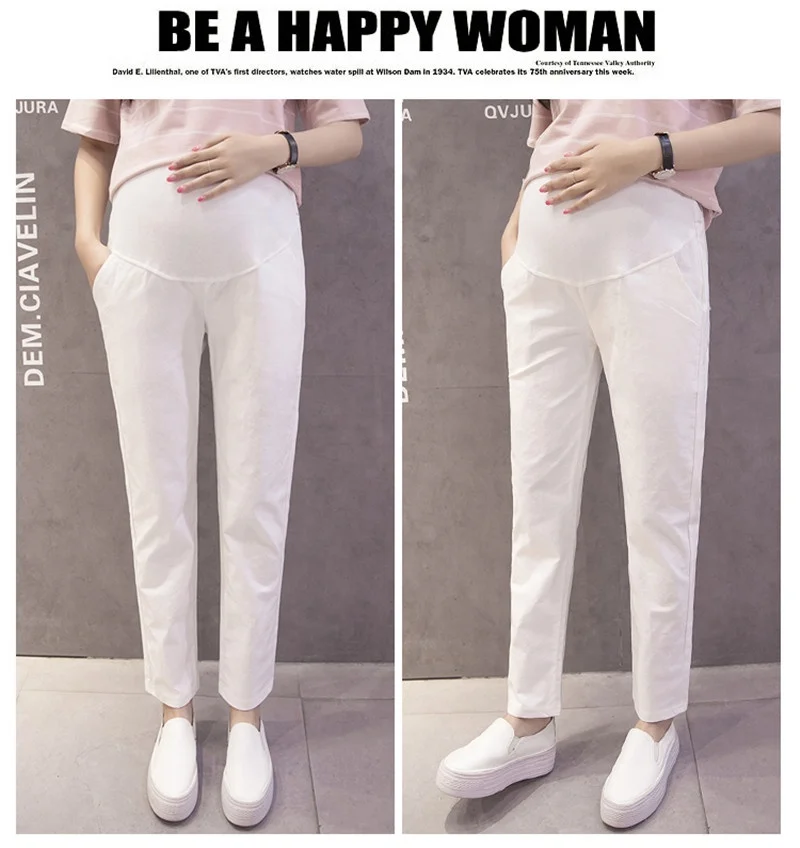 Pure cotton and linen summer casual thin section pregnant women stomach lift pants