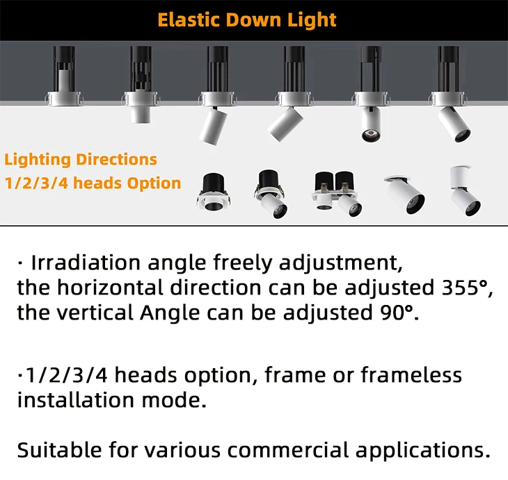 RONSE Low Price Aluminum Visual Comfort White Ceiling 12w 15w 30w 40w 45w Led Spot Light Stretch Spot Lighting Flexible Spot It