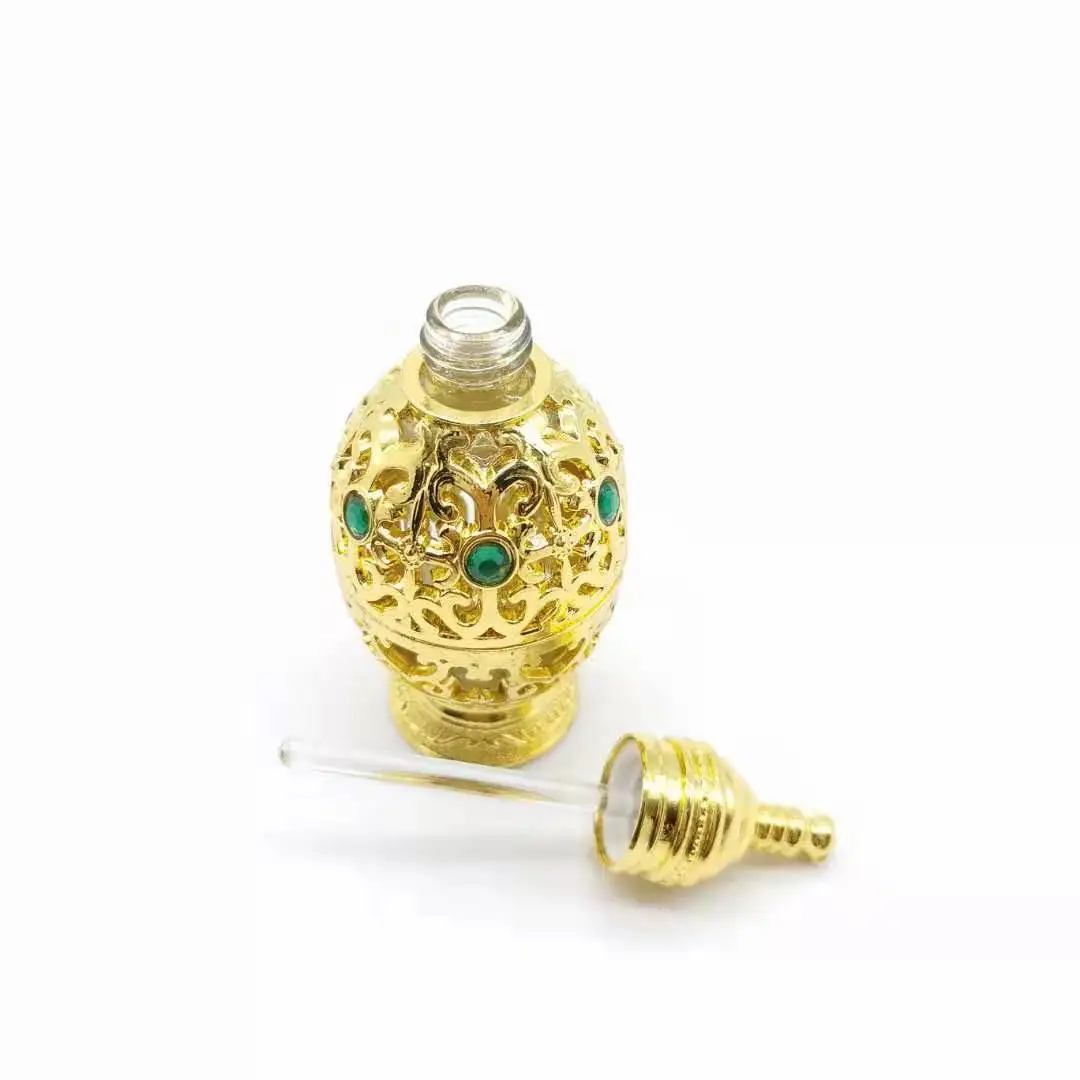 Wholesale 10ml Unique Arabic Style Metal Essential Oil Attar Perfume Glass Bottles with Glass Stick