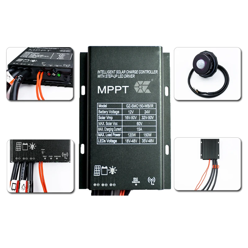 Gloss SMC Series 12V/24V MPPT Solar Charge Controller Sizing Max PV Voltage 36V Constant Current LED Drive Con with IR Sensor