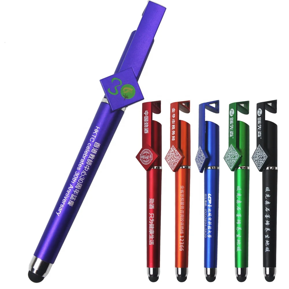 Promotional multi function stylus plastic pen phone holder pen with QR code logo