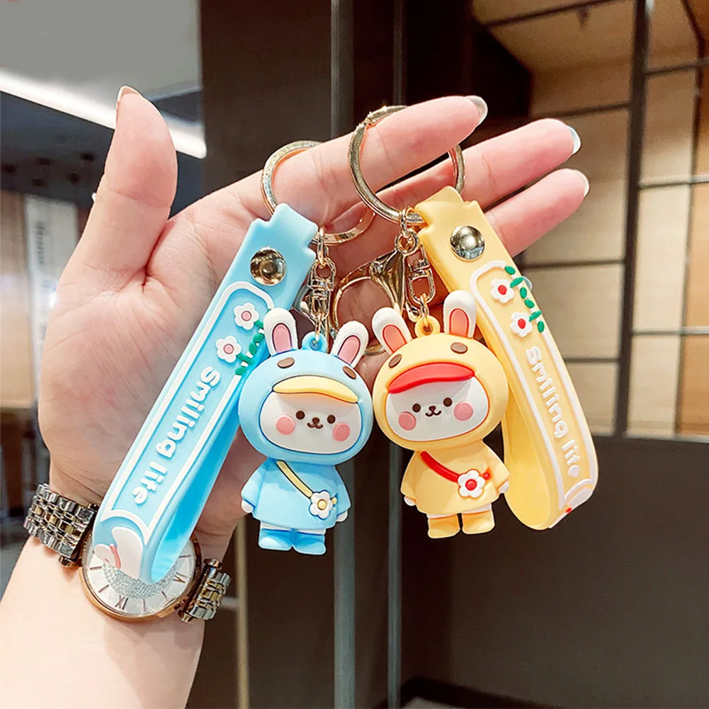 Keychain Cartoon Doll Car, Key Bag Accessories Cute Cartoon 3d Keychains Pvc Silicone Keyring With Wrist Strap Key Chain/