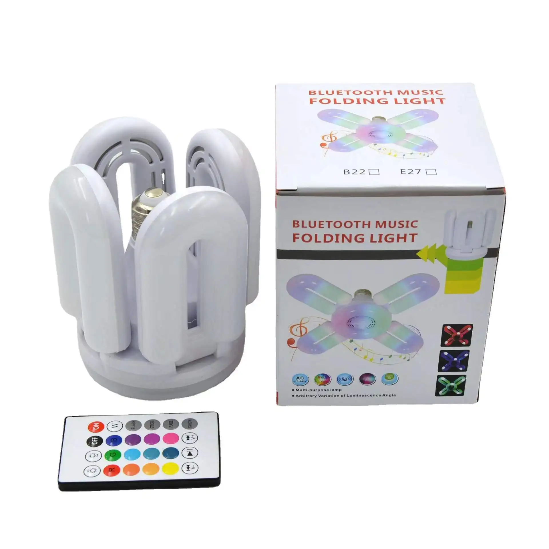 Smart Music Light Bedroom Household Lighting 4 Leaves  Light RGB LED Bulb Foldable Romantic Bulb Speaker for Party